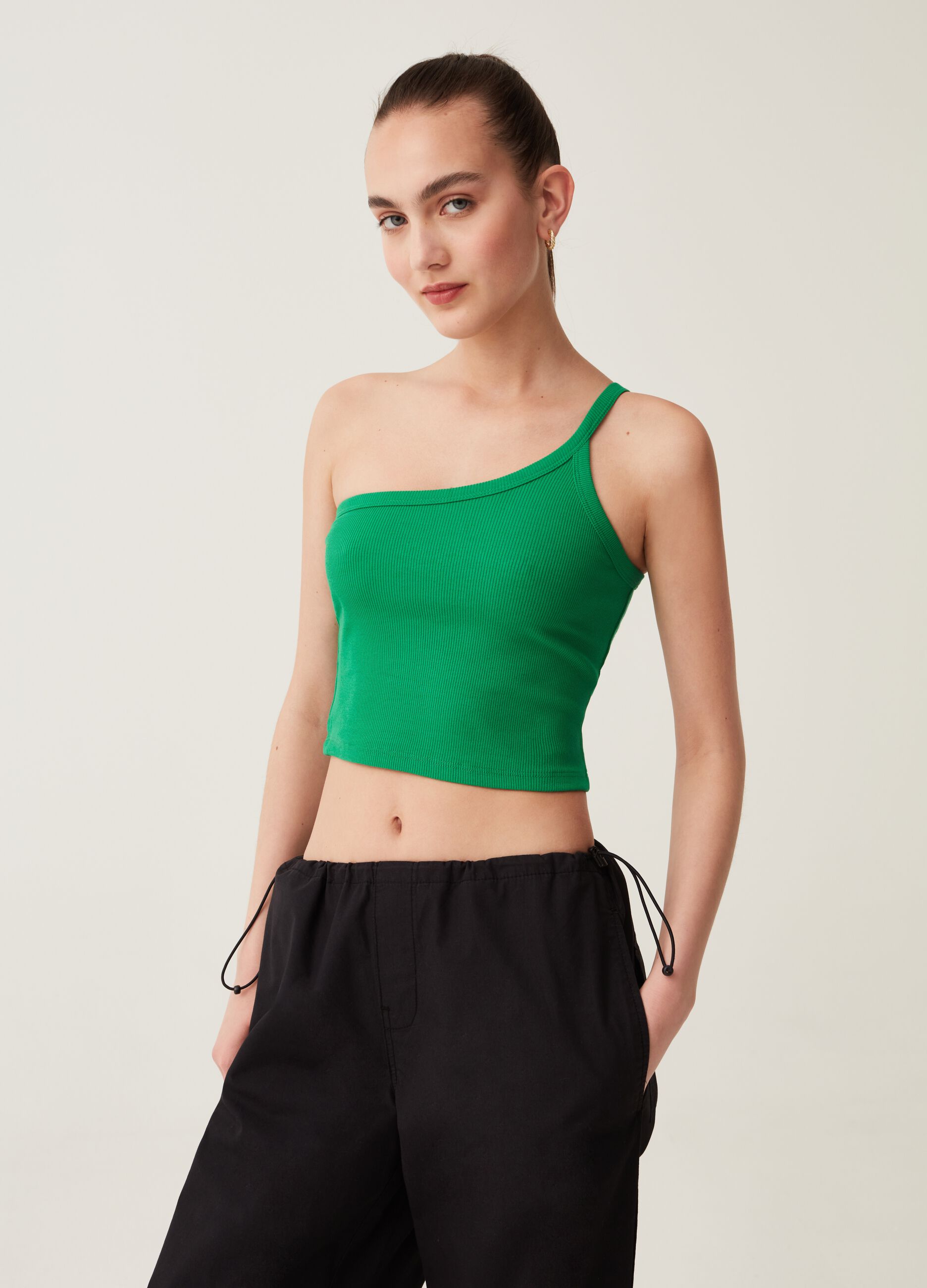 Crop top monospalla a costine Baby Angel_0