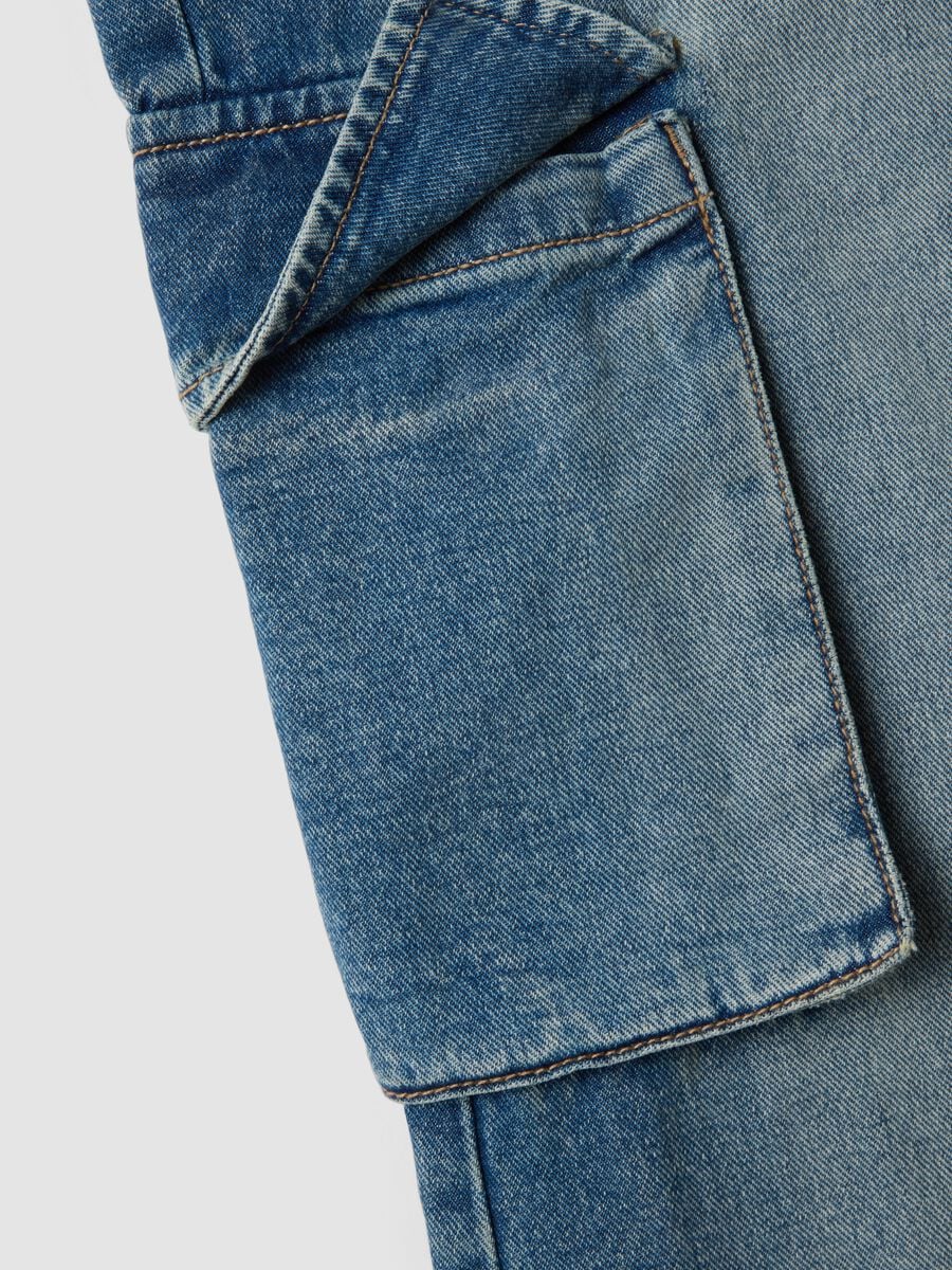Jeans cargo denim in puro cotone blu relaxed fit per ragazza_1