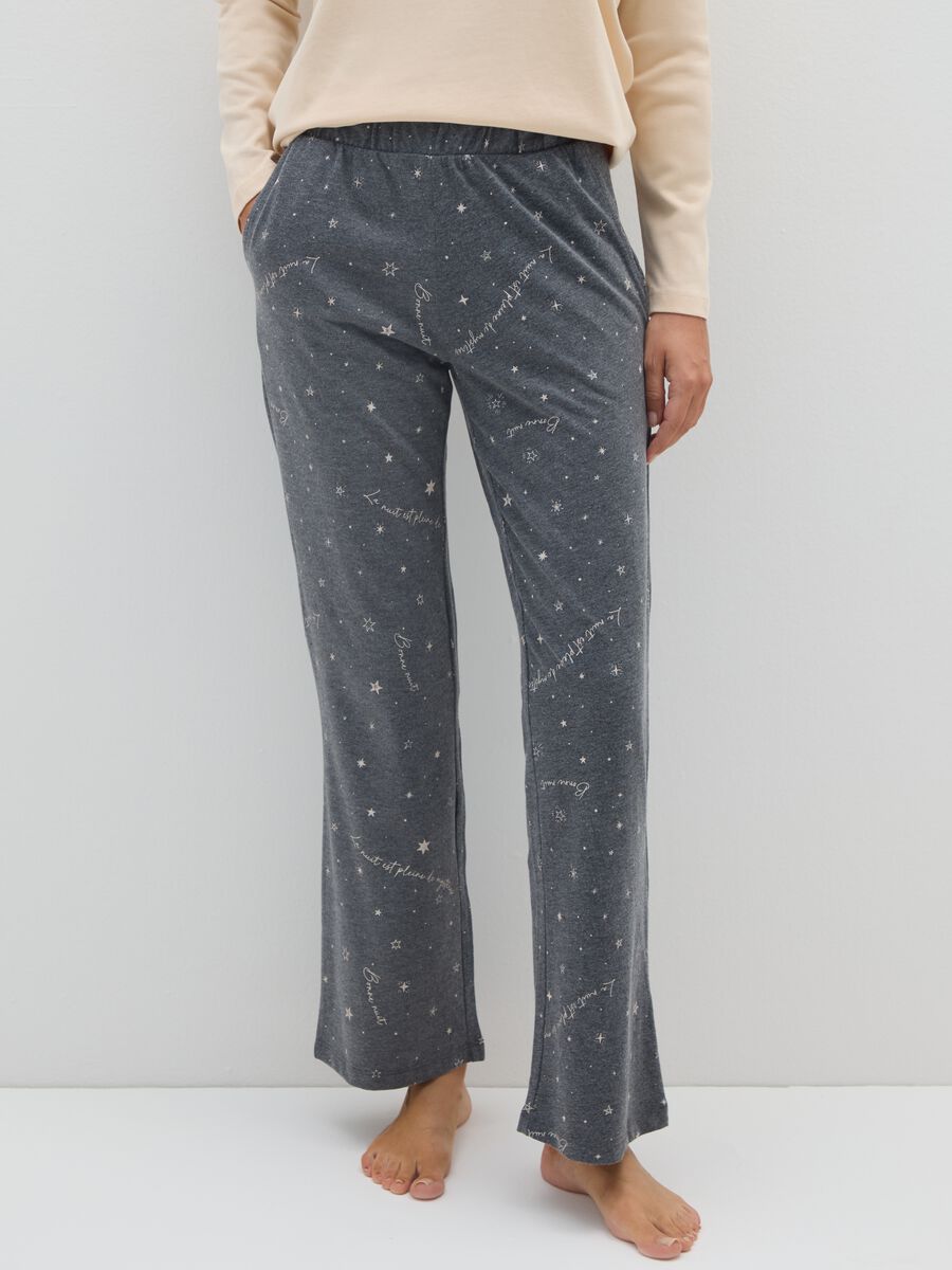 Pantaloni pigiama in misto cotone grigio regular fit_1