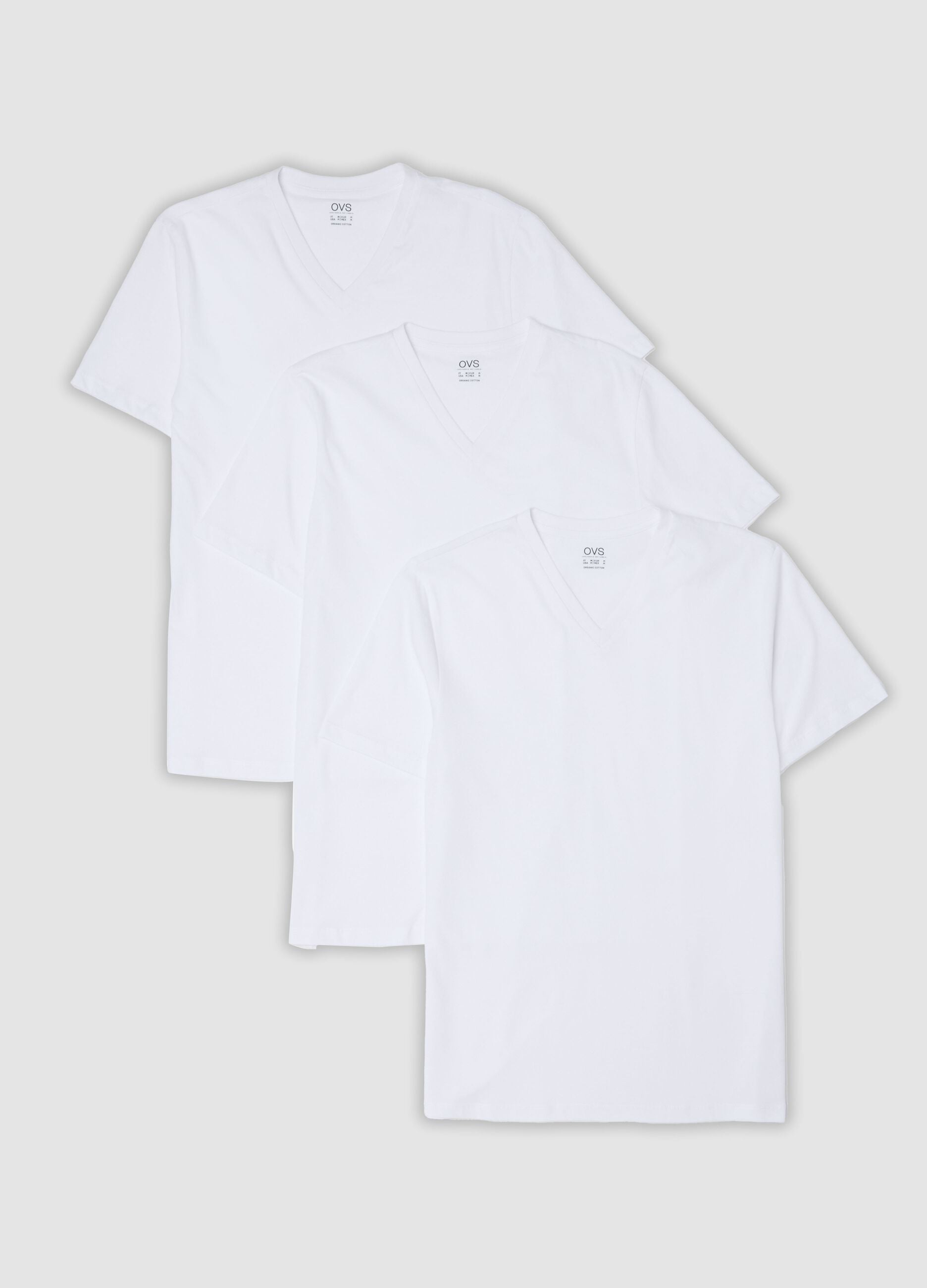 3-pack of white organic cotton V-neck T-shirts