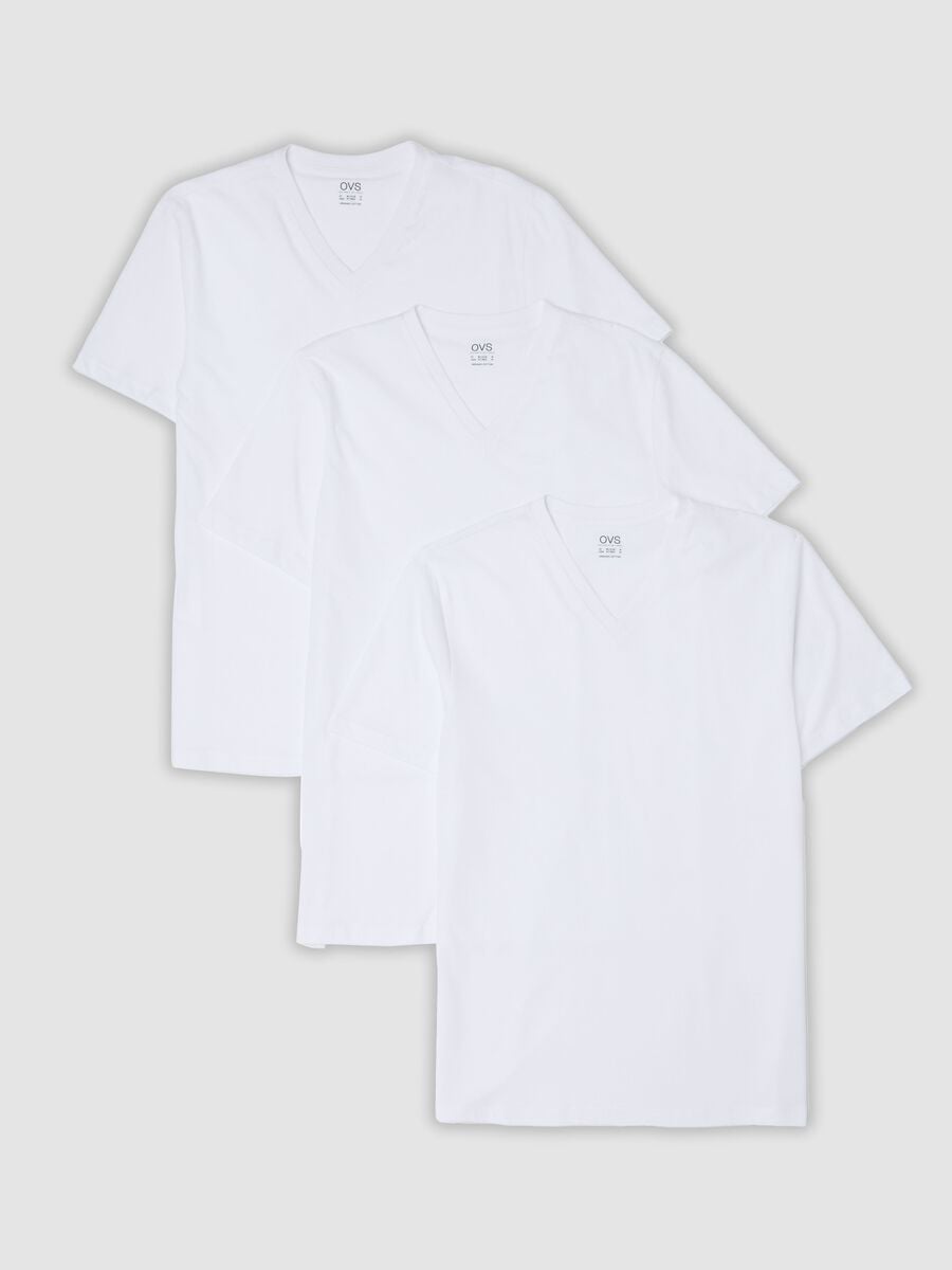 Tripack di t-shirt bianche in cotone organico con scollo a V_4
