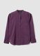Purple pure cotton striped shirt with grandad collar, regular fit_4