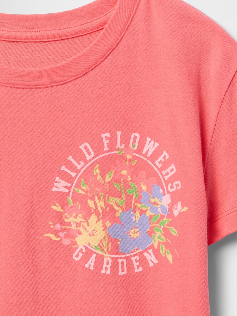 Pink cotton T-shirt with flowers print_3