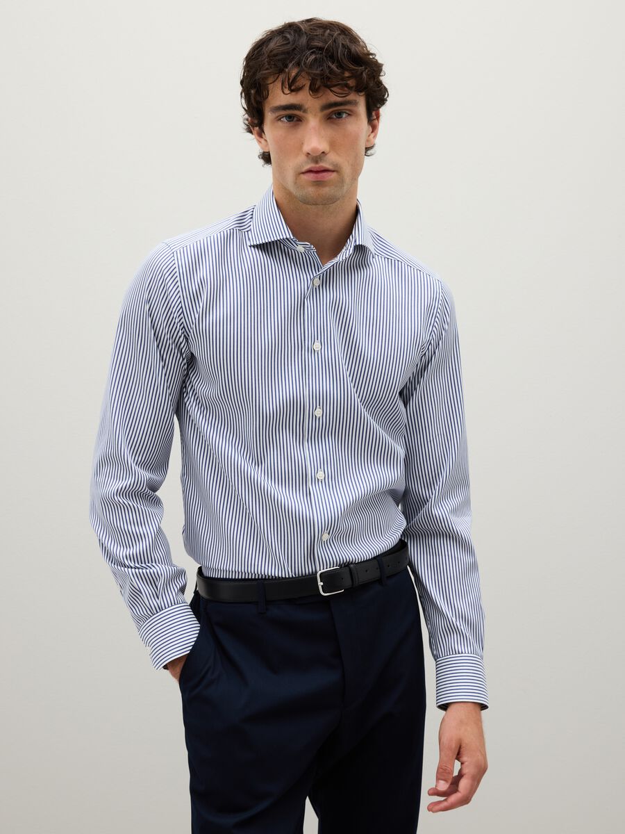 Blue Cotton Striped Shirt_0