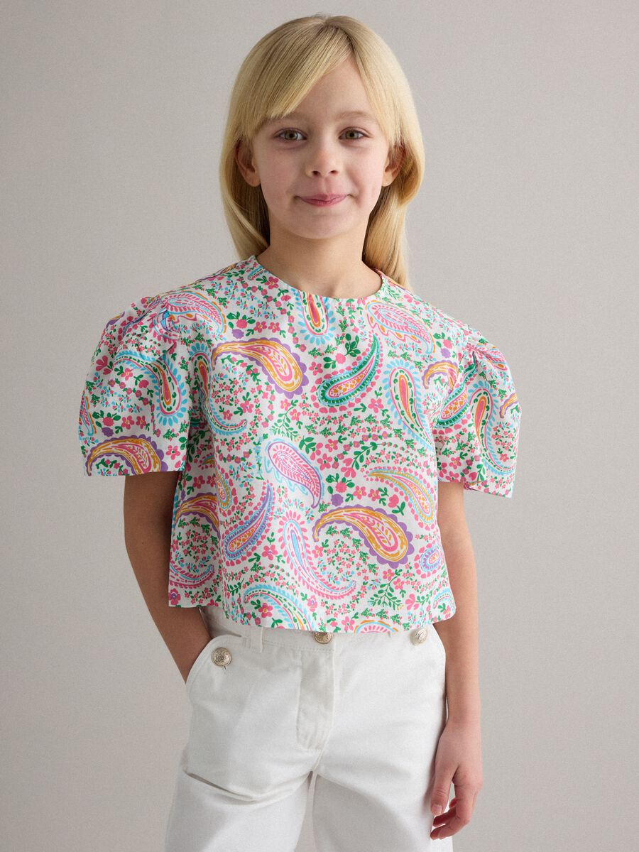 Camicia in puro cotone multicolor da bambina regular fit con fantasia_0
