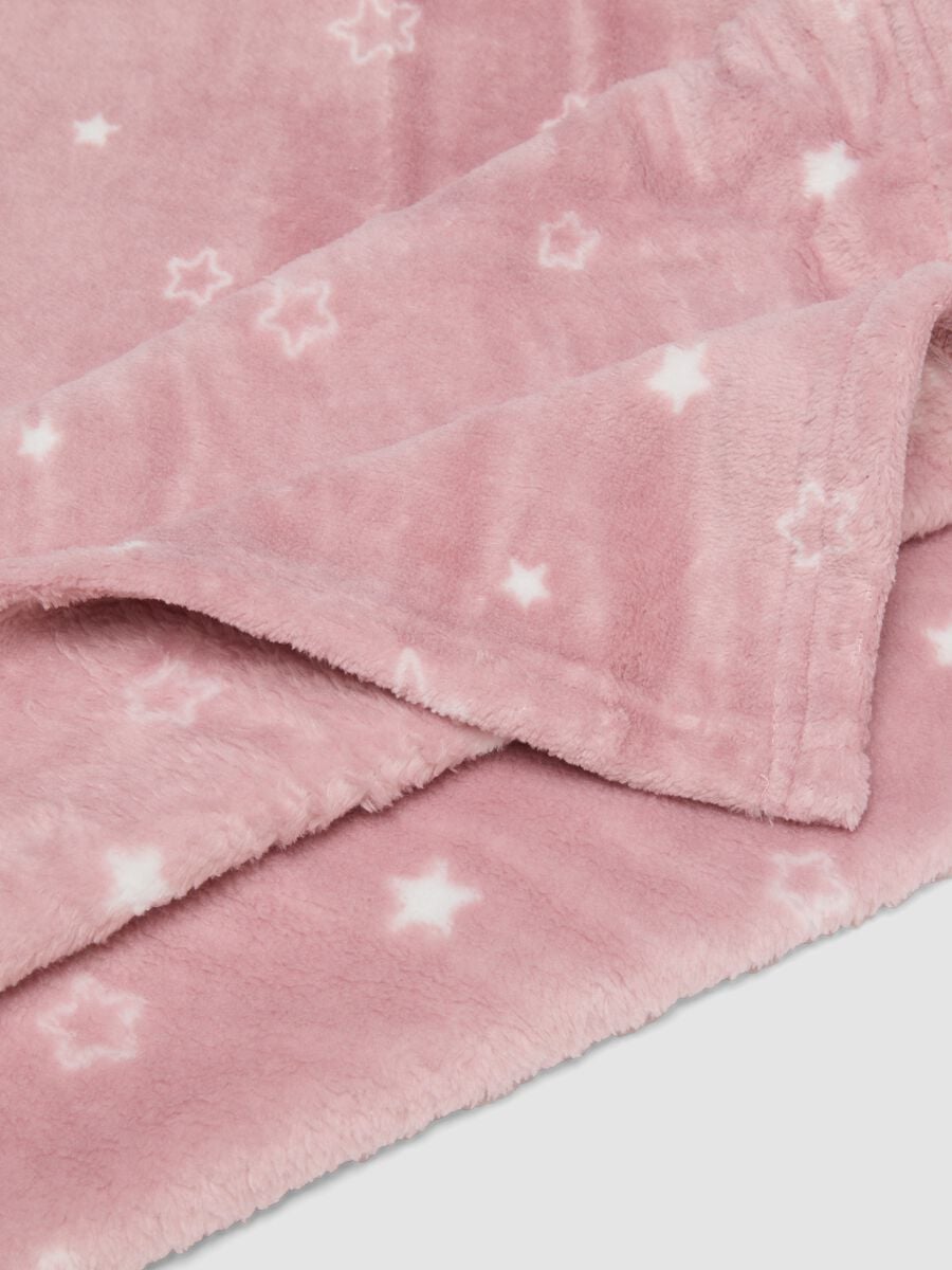 Copertina rosa con stampa stelle per culla effetto pelliccia_1