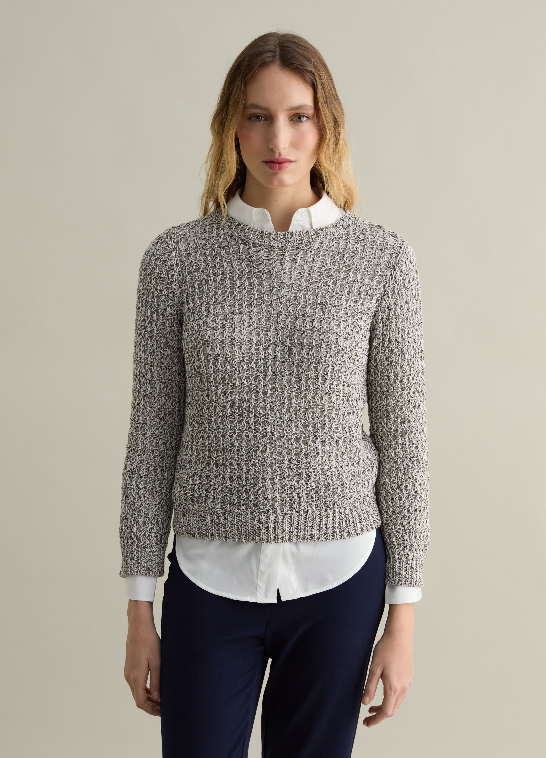 Mélange openwork pullover