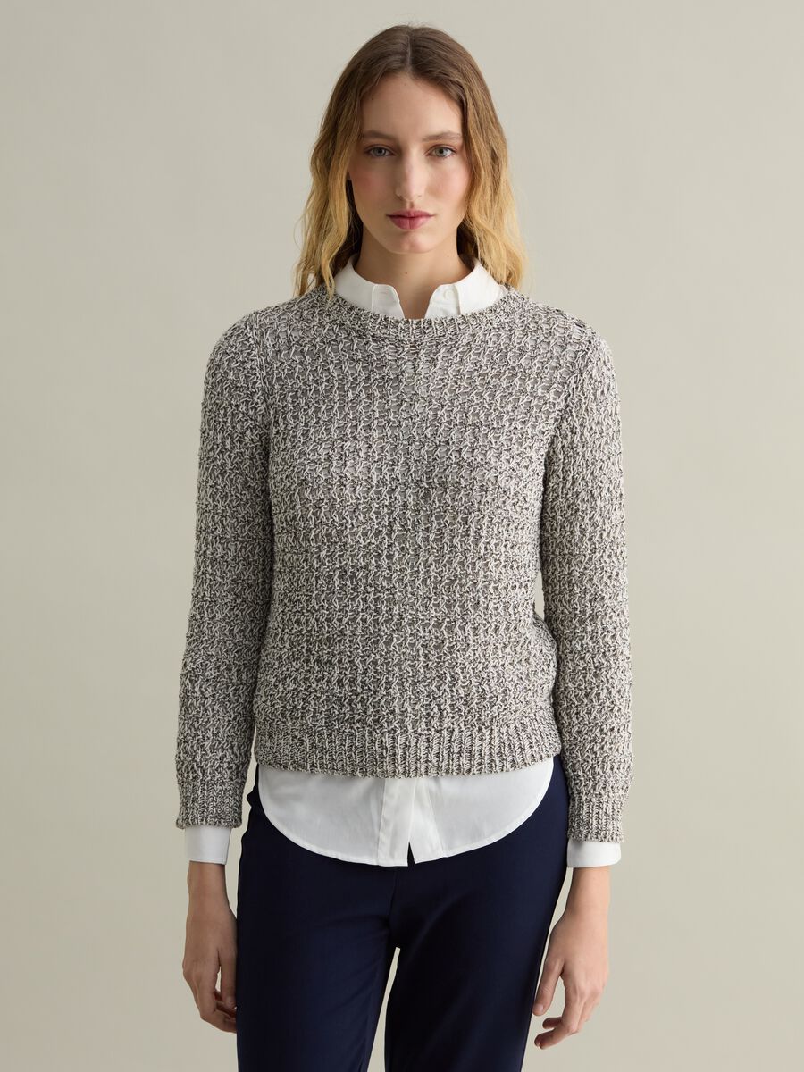 Mélange openwork pullover_0