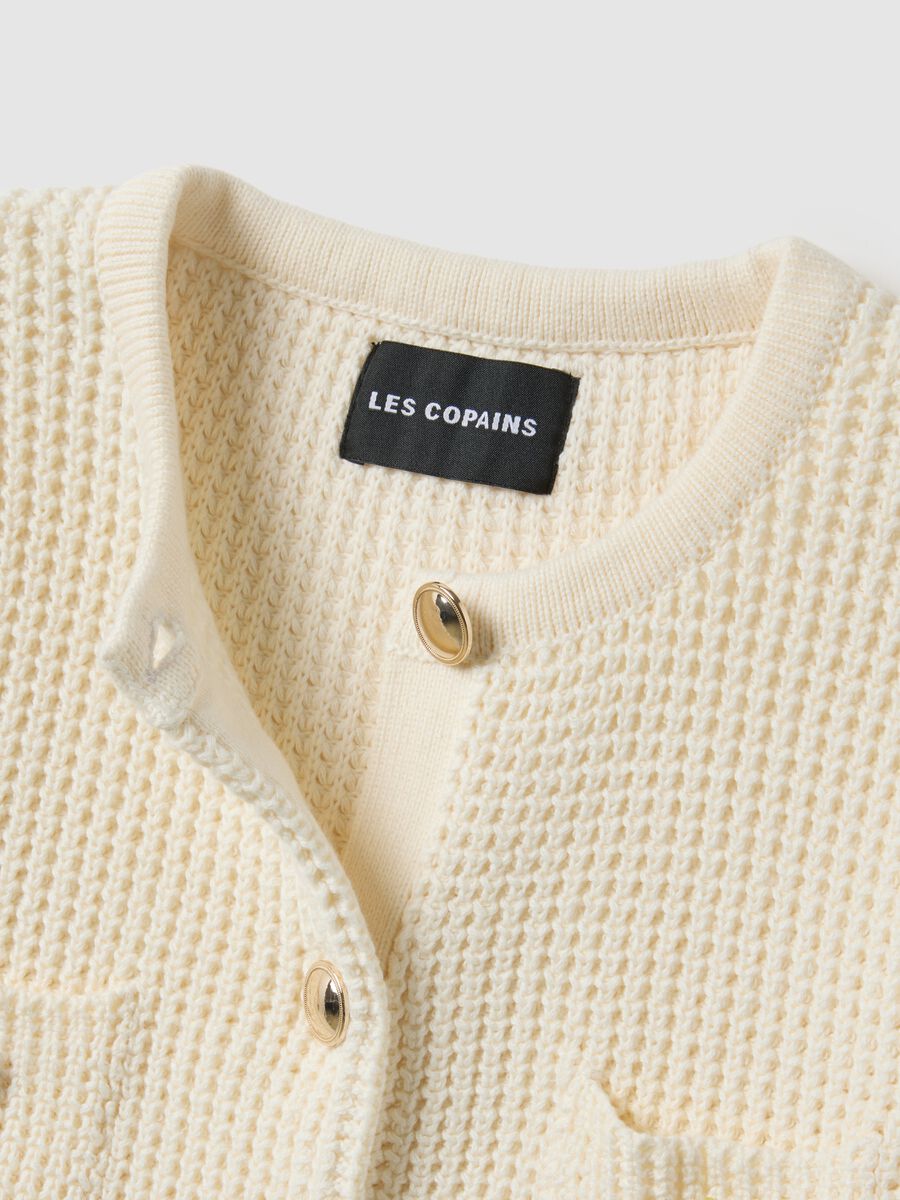 Cardigan in puro cotone bianco regular fit con design a maglia e bottoni_5