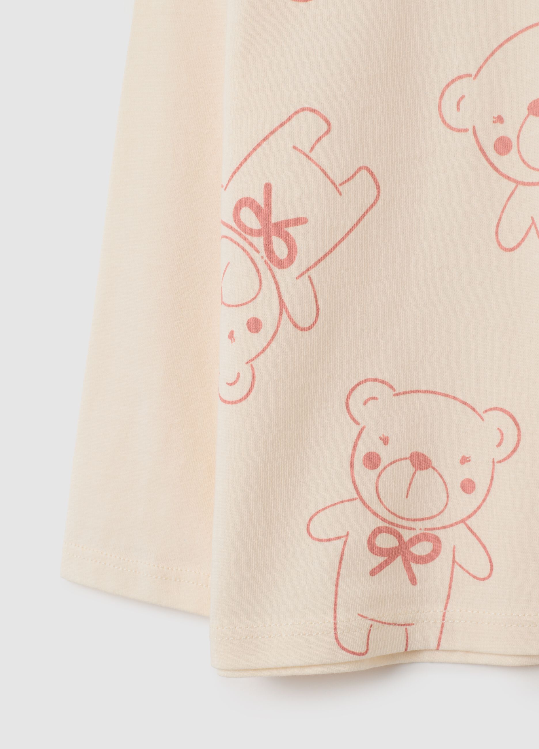 Beige long-sleeve cotton t-shirt with bear print