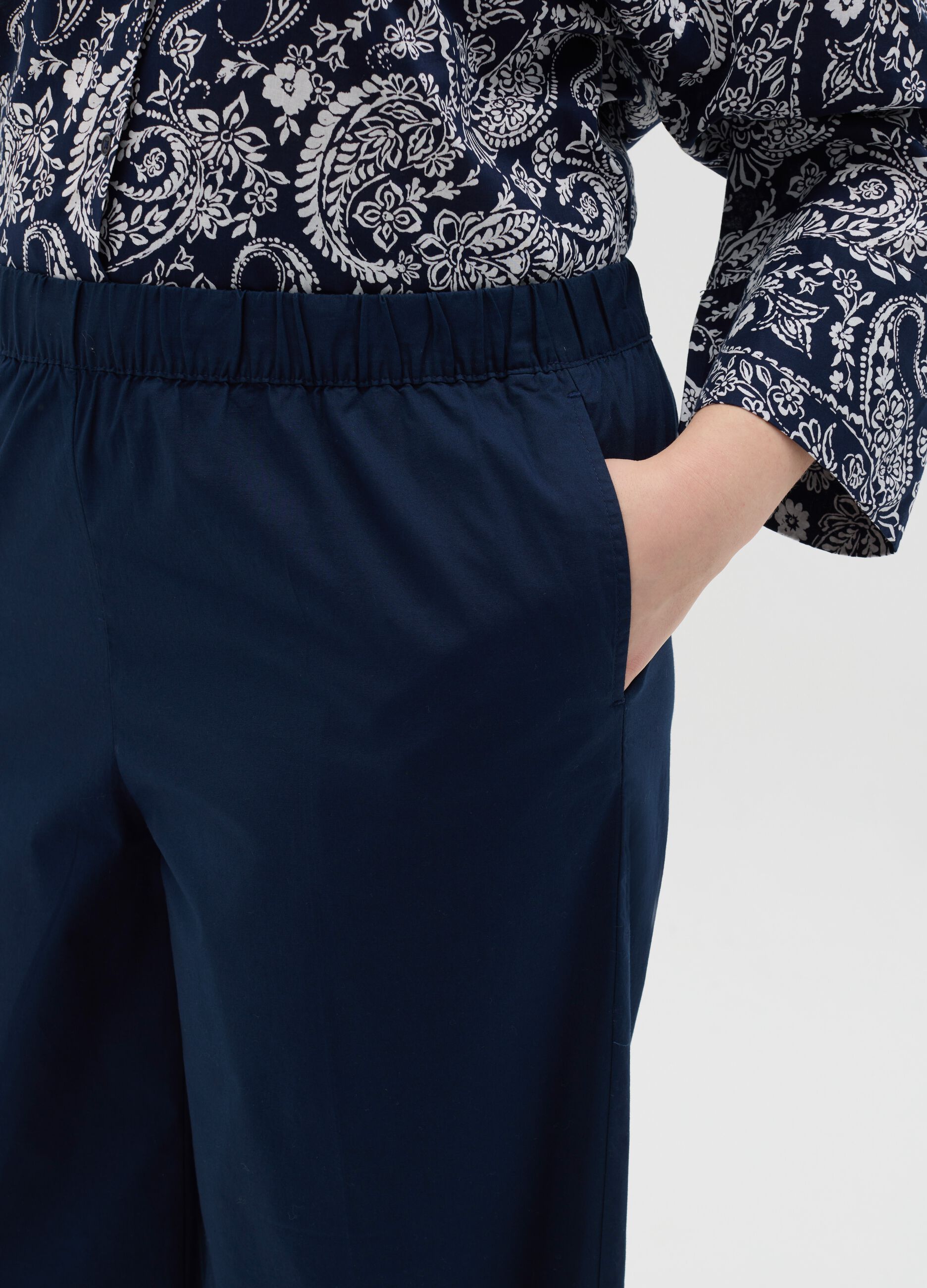 Wide Blue Stretch Cotton Trousers Mya