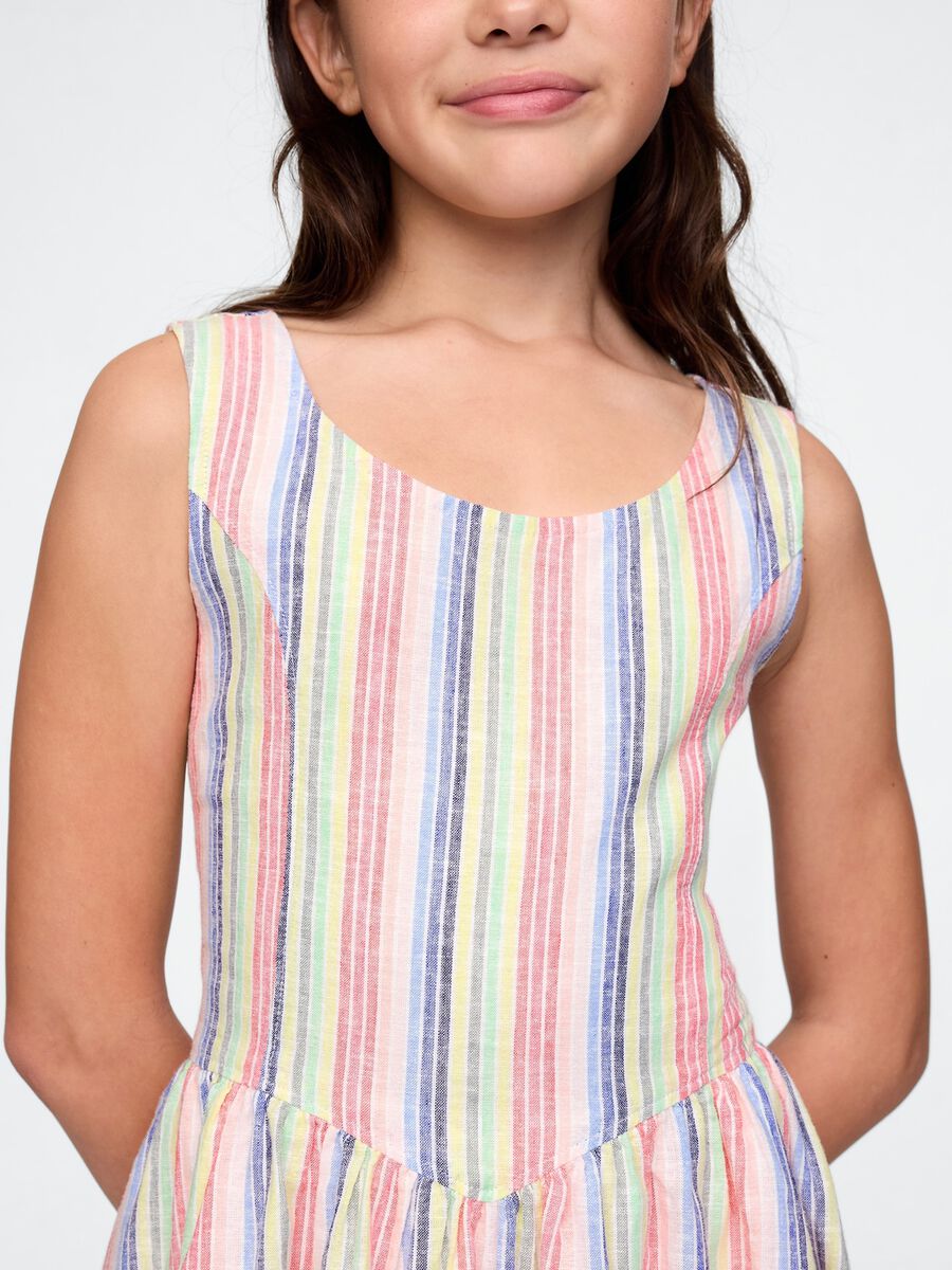 Multicoloured striped linen and cotton dress for girls_2