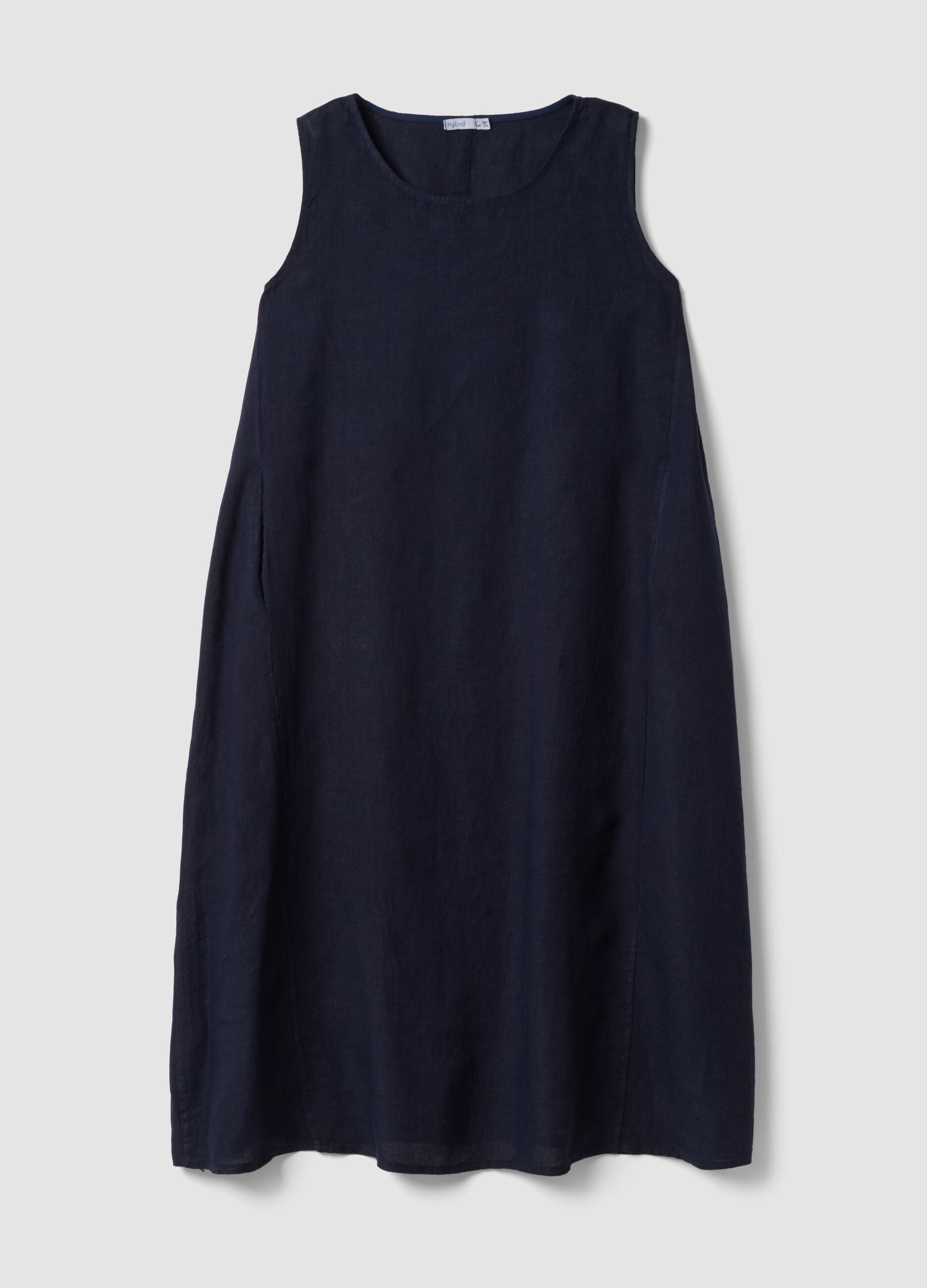 Long blue pure linen dress, regular fit