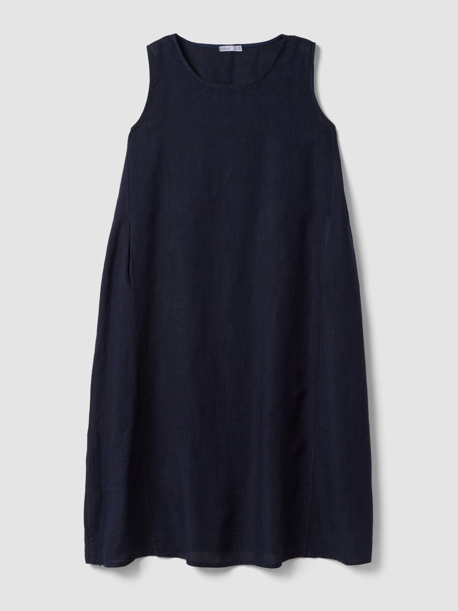 Abito blu lungo in puro lino regular fit_4
