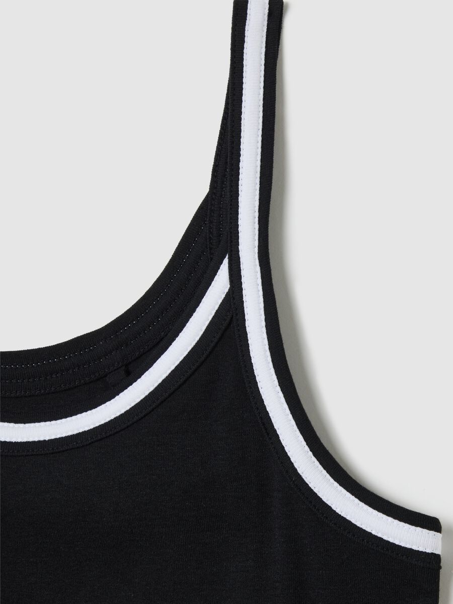 Black cotton vest with white trim_5
