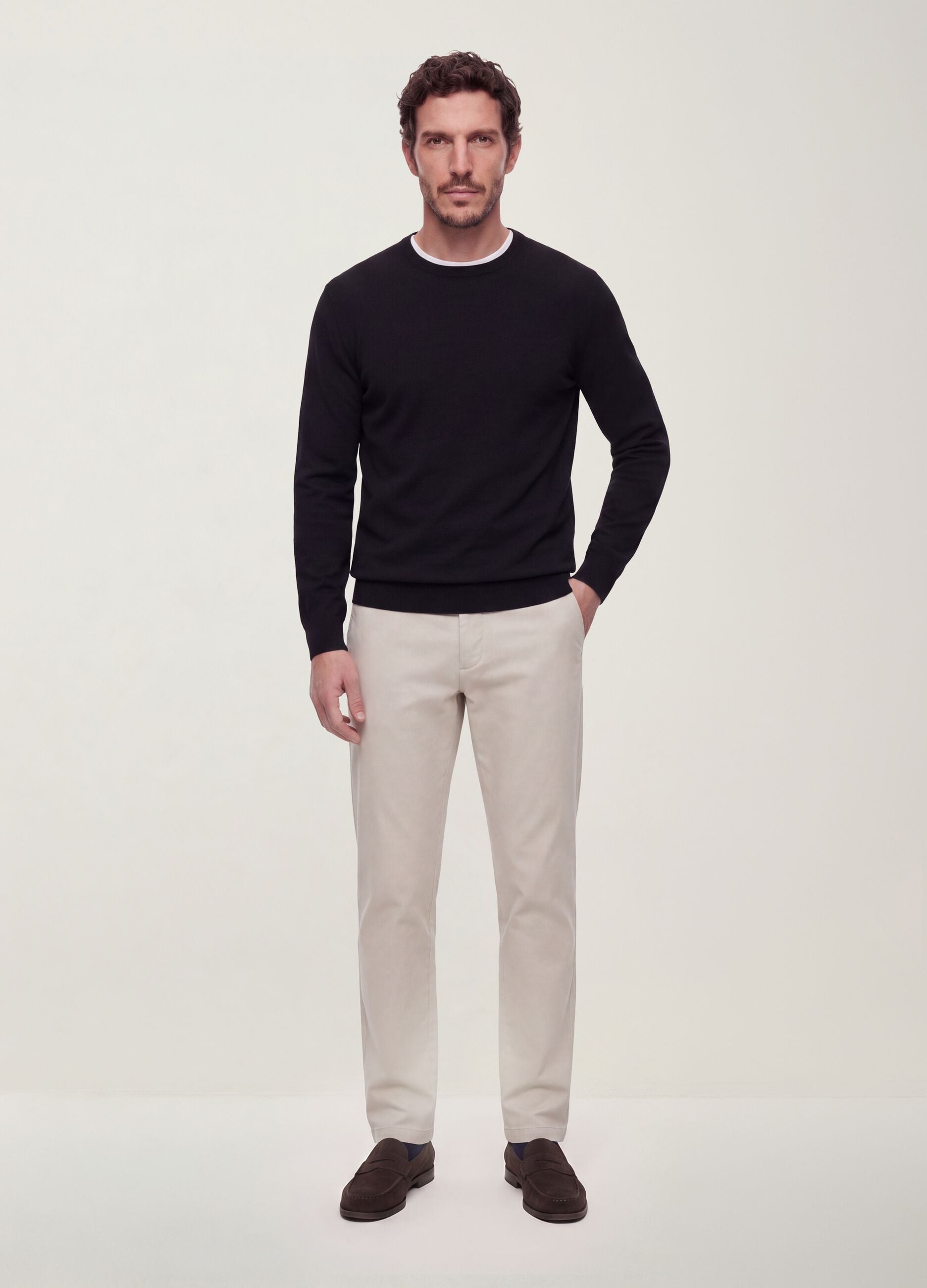 Black crew-neck viscose-blend jumper, regular fit