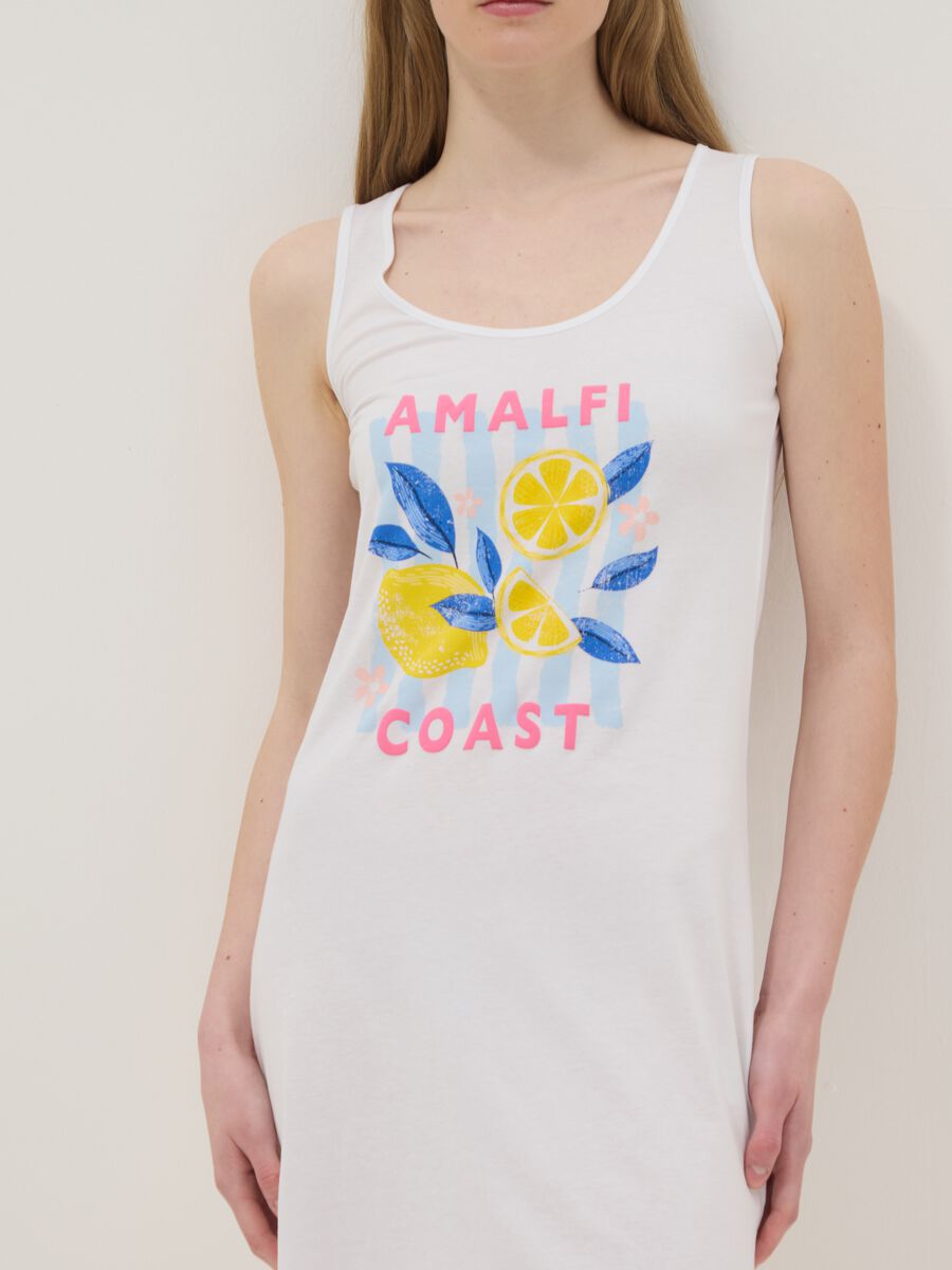 Sleeveless white pure cotton nightdress with print_3