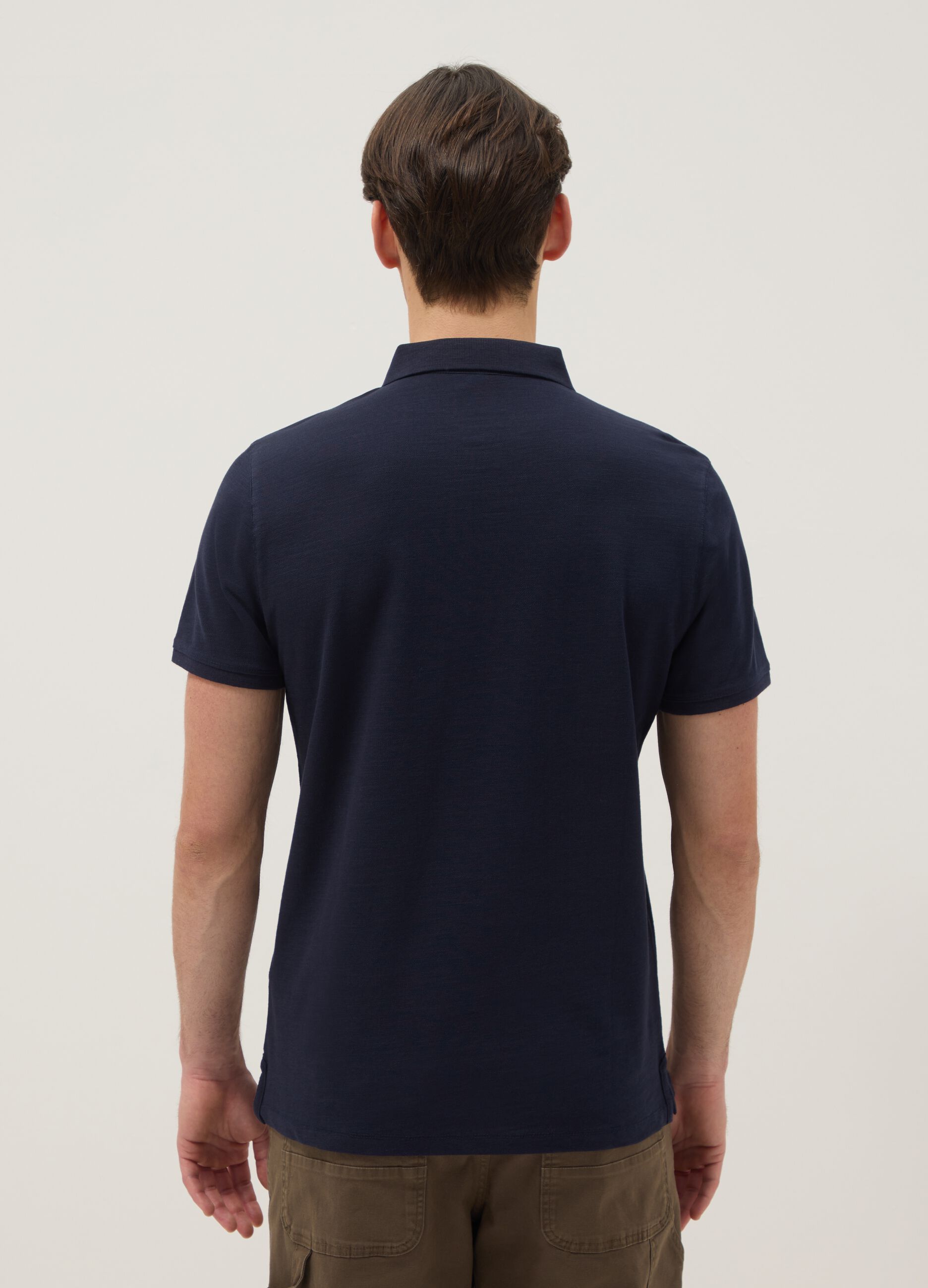 Short-sleeved blue pure cotton polo regular fit