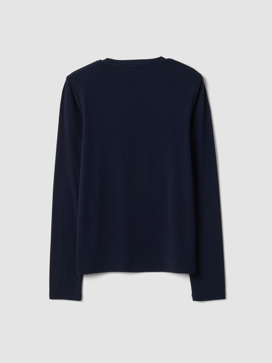 T-shirt blu girocollo in viscosa e lana elasticizzata regular fit_6
