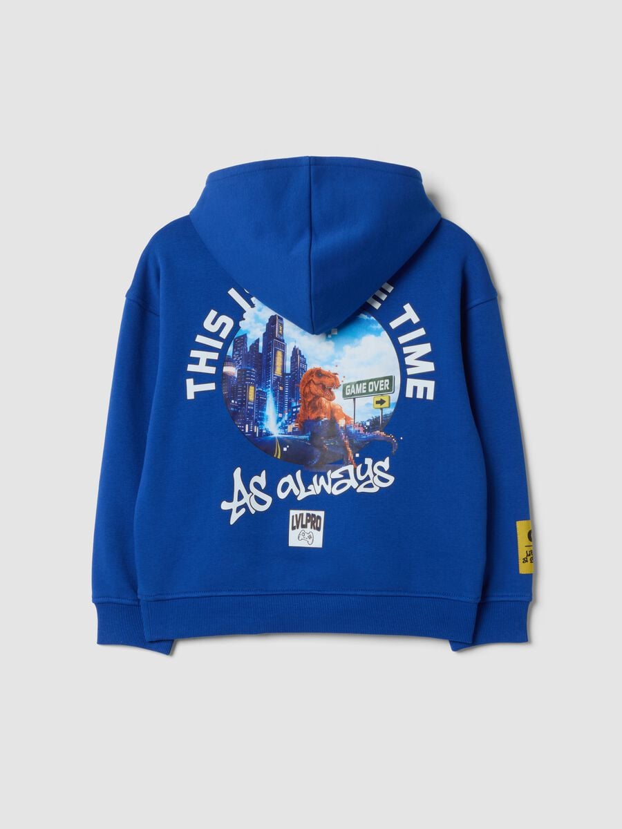 Blue cotton-blend hoodie with crew neck_1