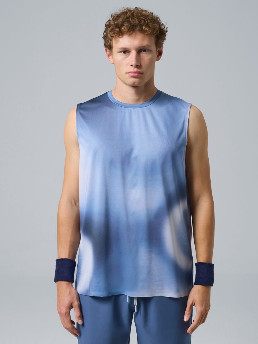 Tank Top azzurra in tessuto elasticizzato ed effetto tie dye ALTAVIA COURT_1