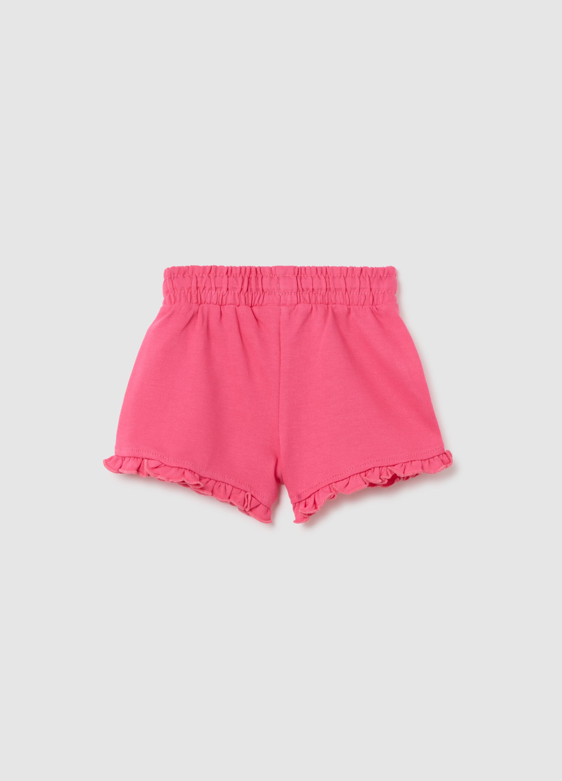Pantaloncini da bambina in puro cotone rosa regular fit con volant