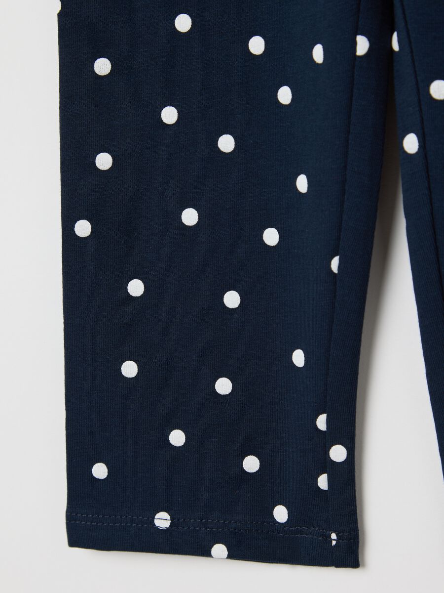 Blue three-quarter leggings with polka dot pattern_3