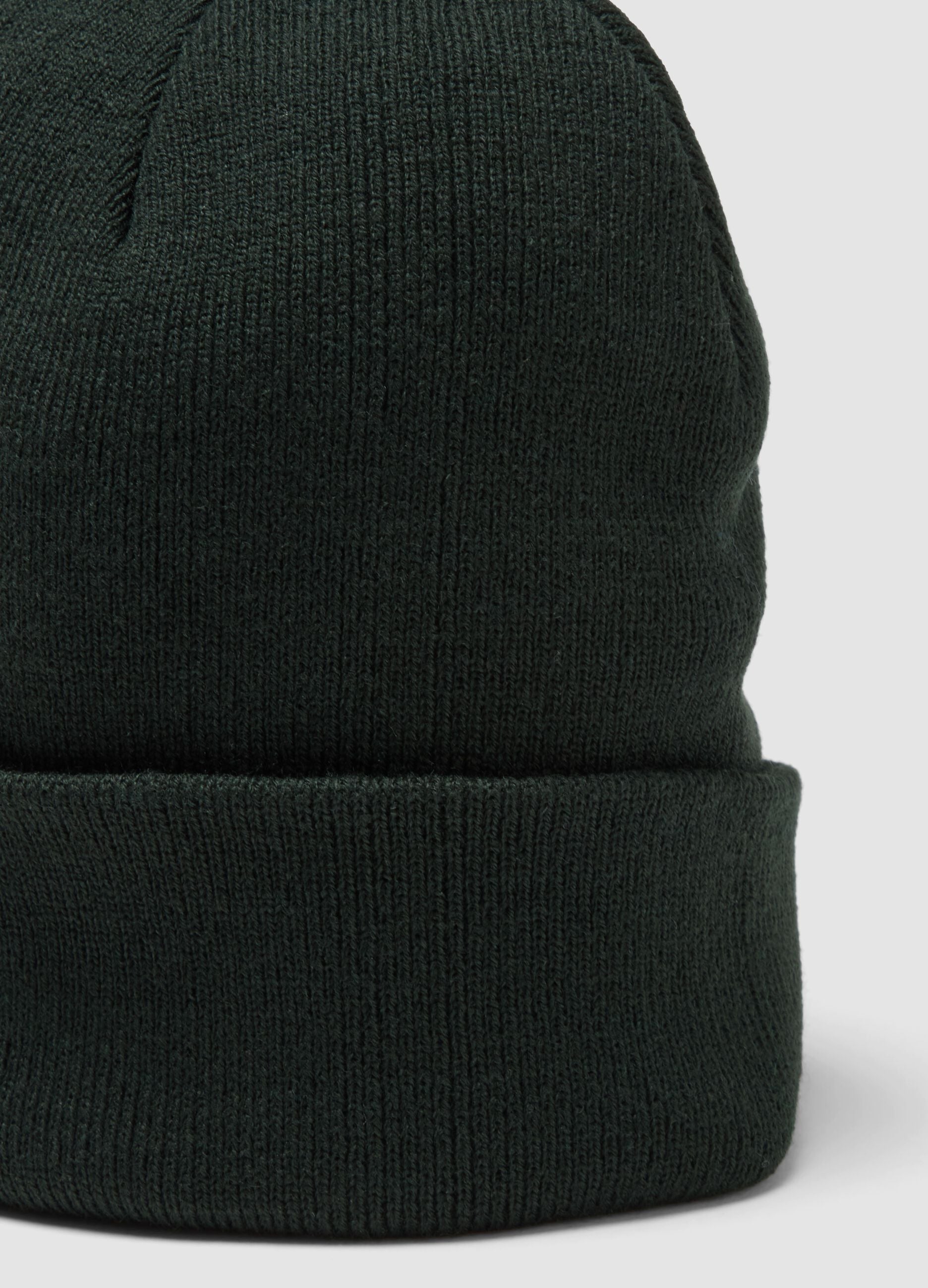 Black jersey knit beanie with turn-up cuff