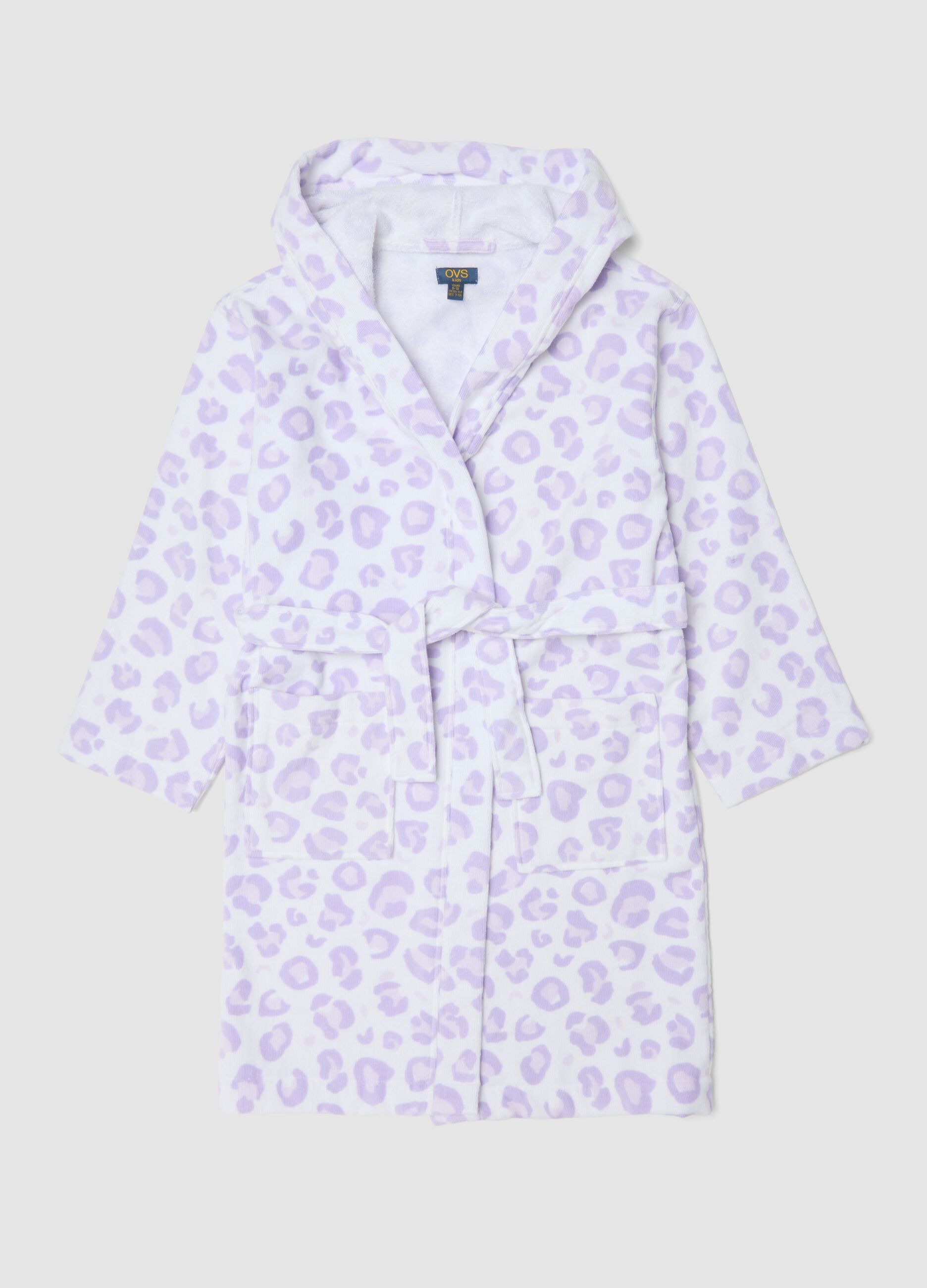 White and lilac-purple bathrobe in pure organic cotton