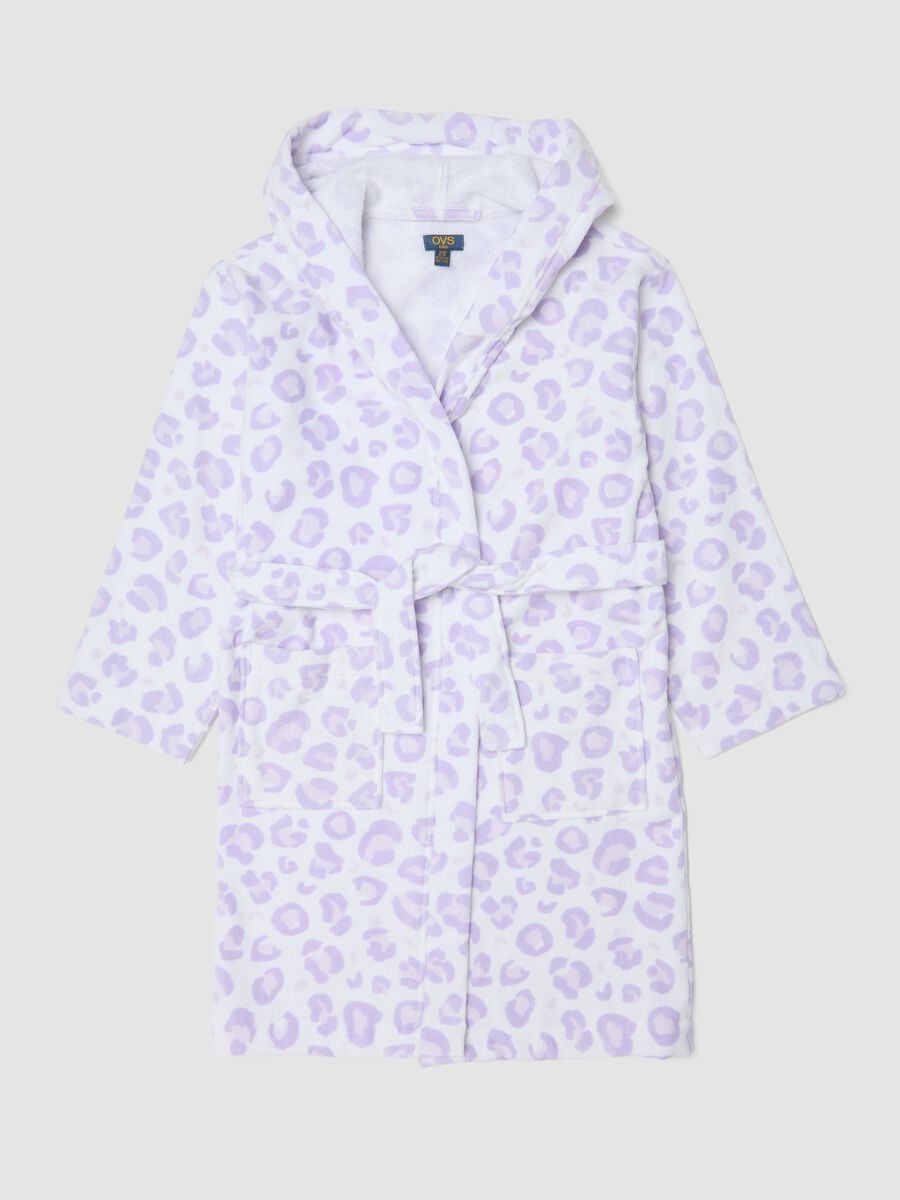 White and lilac-purple bathrobe in pure organic cotton_0