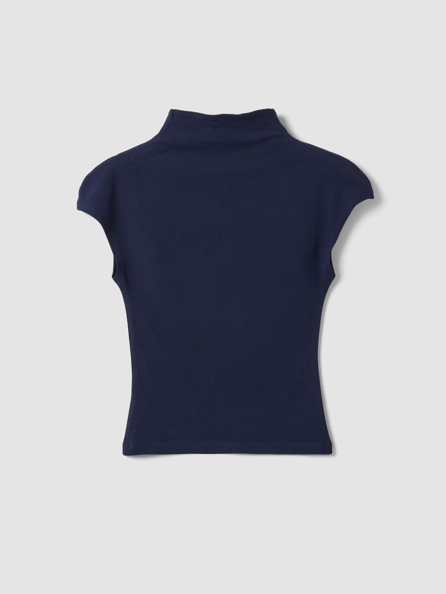 T-shirt blu in modal e cotone elasticizzato con collo rialzato fitted_2