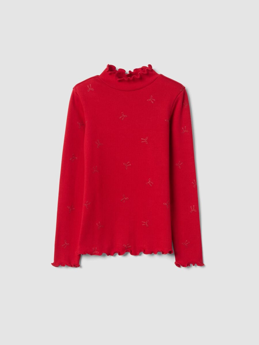 Maglia rossa in cotone elasticizzato con fiocchi glitter_0