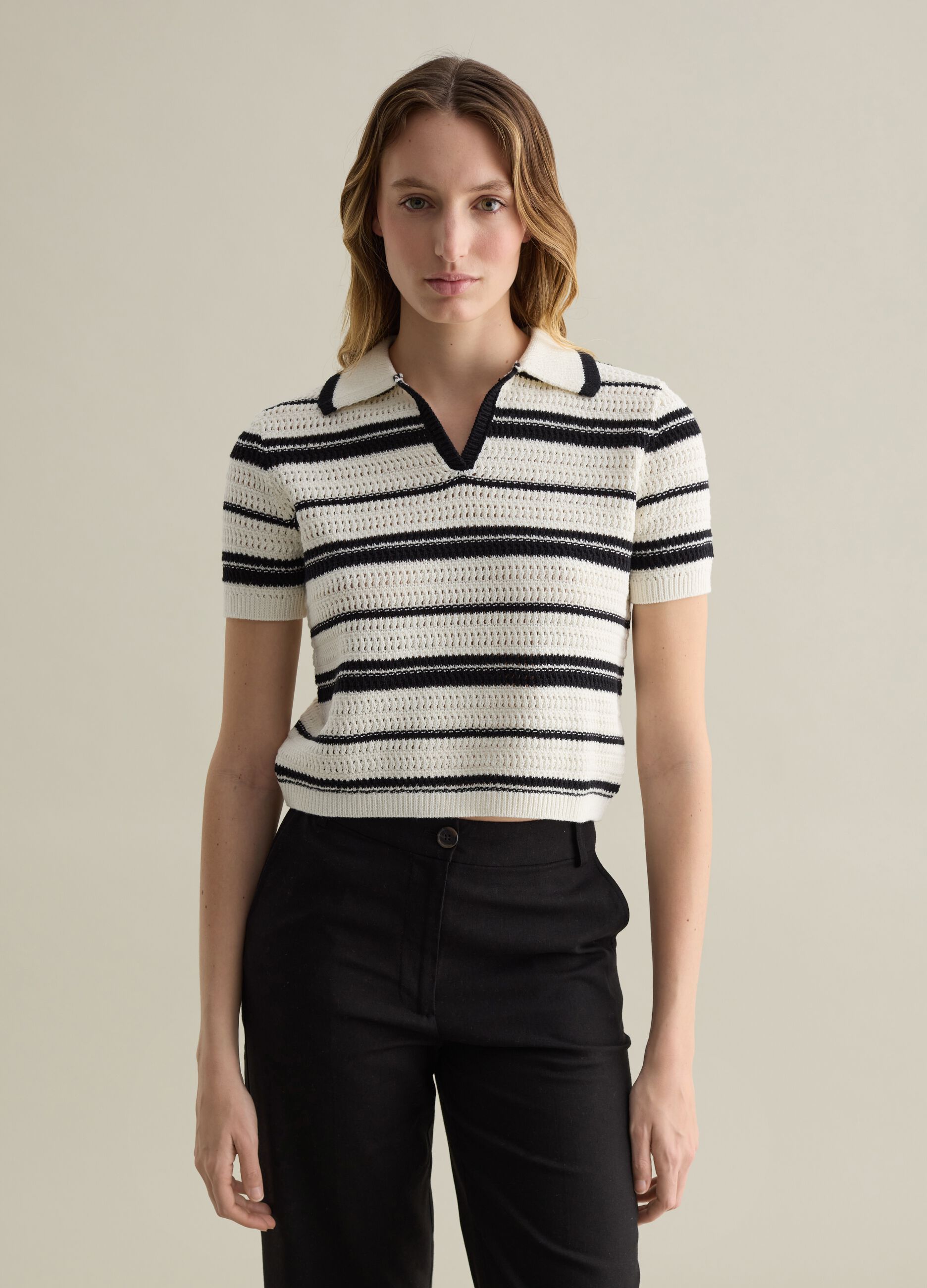 Black and white striped top in cotton
