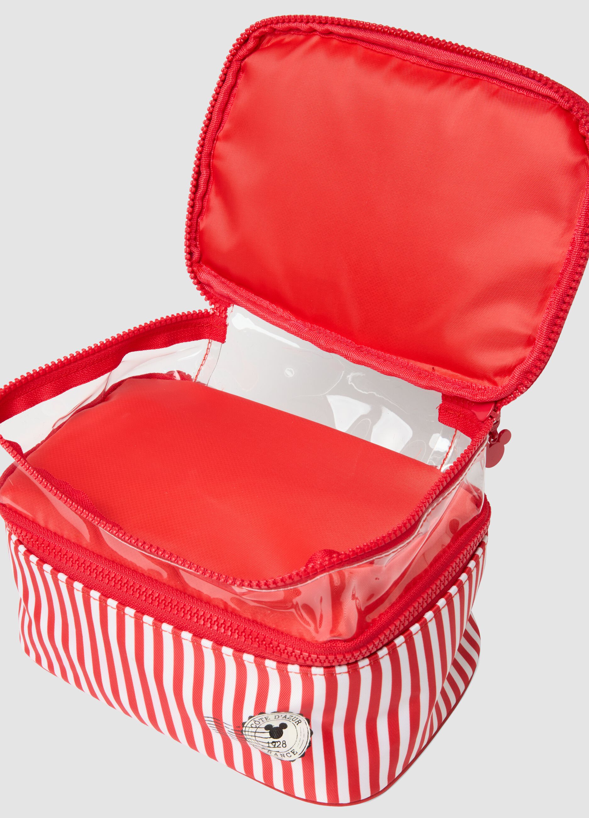 Multicolour striped beauty case with sturdy handles