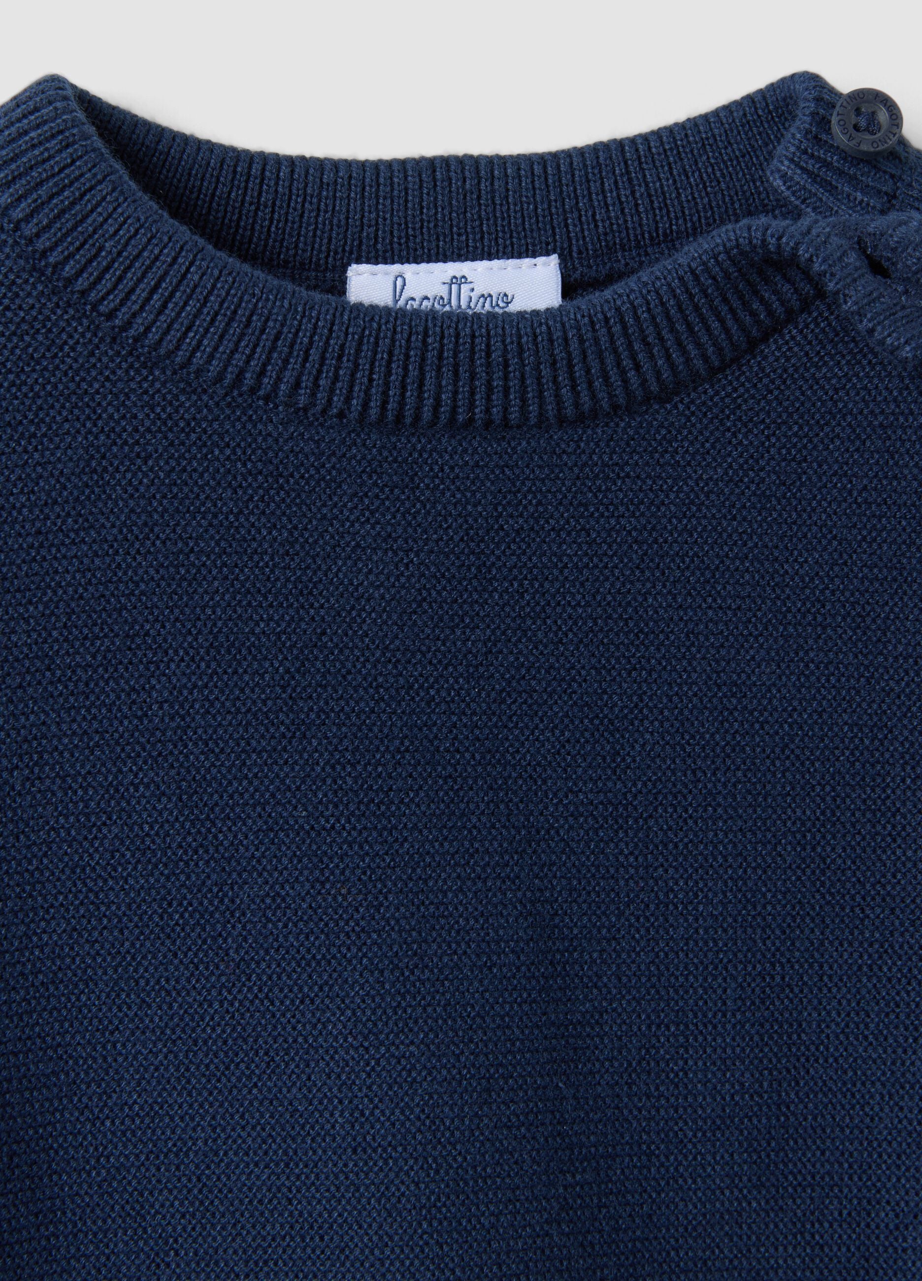 Maglia blu in puro cotone a girocollo in maglia regular fit per bimbo