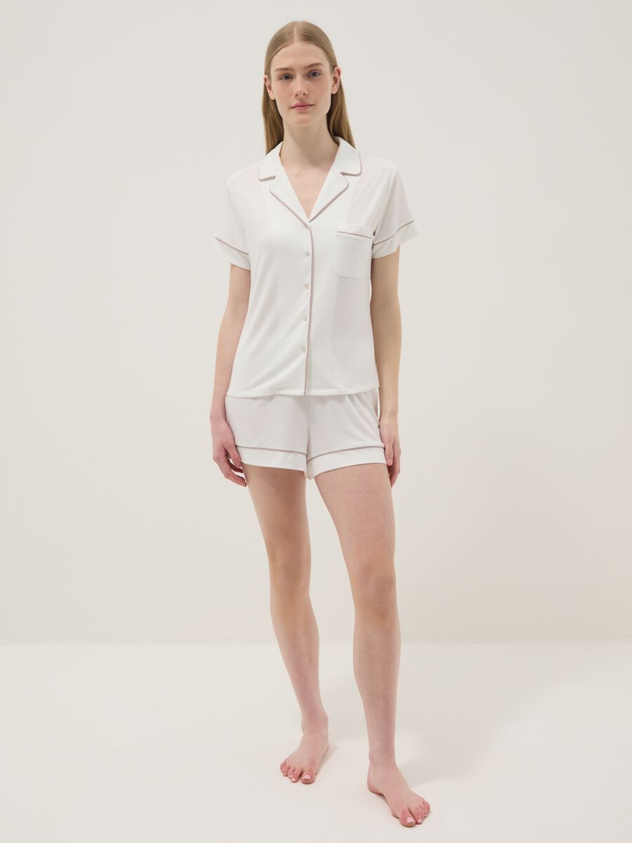 Regular fit white stretch viscose blend pyjama top_1