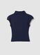 Blue fitted high-neck T-shirt in modal and stretch cotton_6