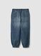 Blue denim joggers in cotton and viscose blend, relaxed fit for boys_4