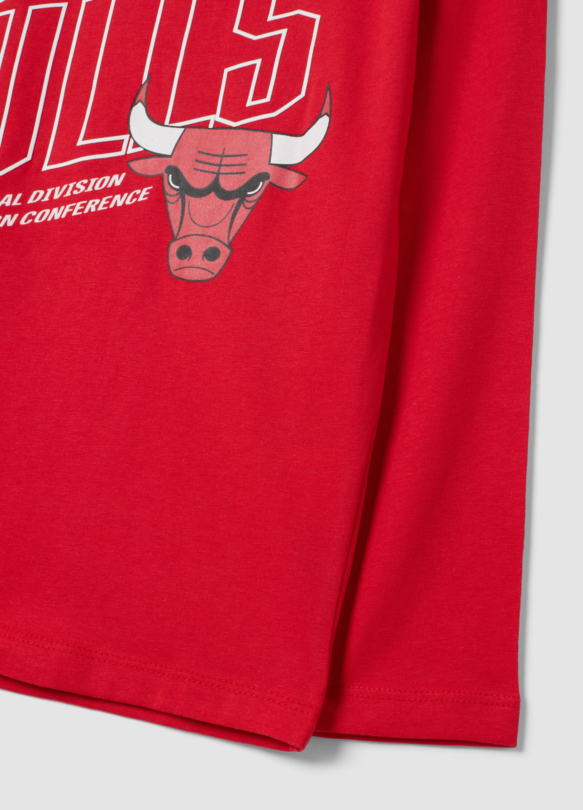 T-shirt rossa in puro cotone con stampa Chicago Bulls