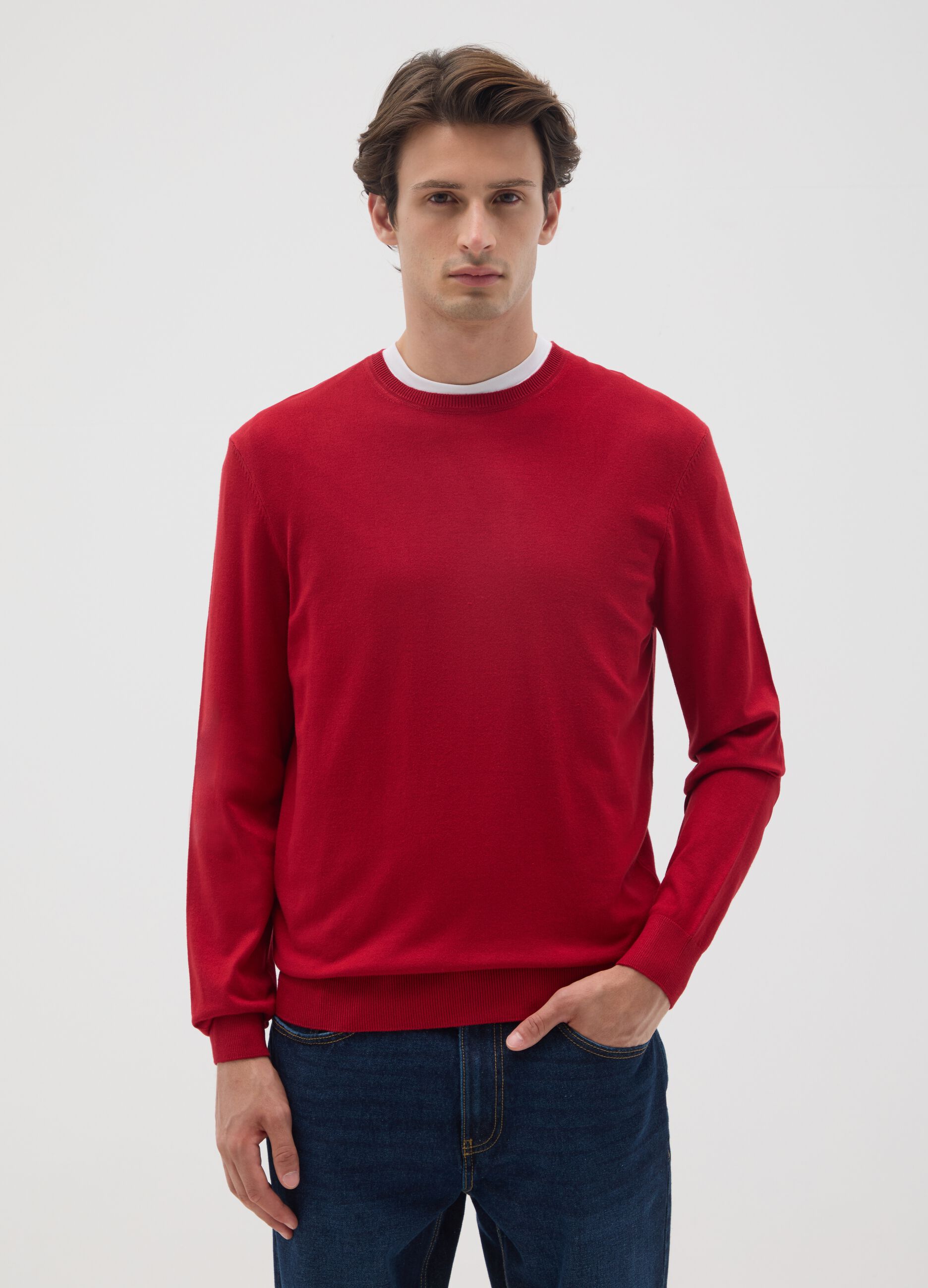 Red regular fit viscose blend jumper