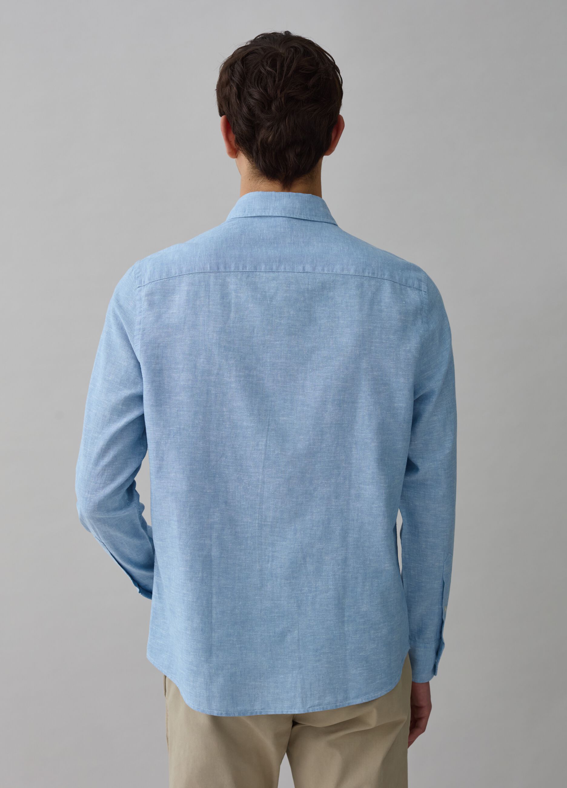 Camicia in lino e cotone chambray