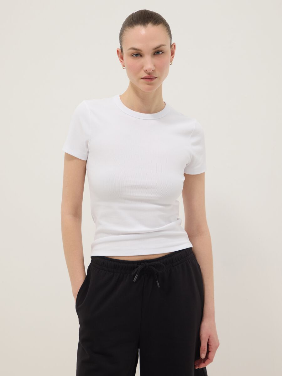 White fitted short-sleeve stretch cotton T-shirt_1