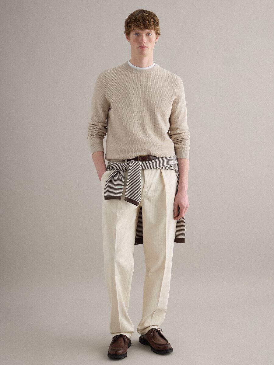 Beige Regular Fit Cotton Chinos_0