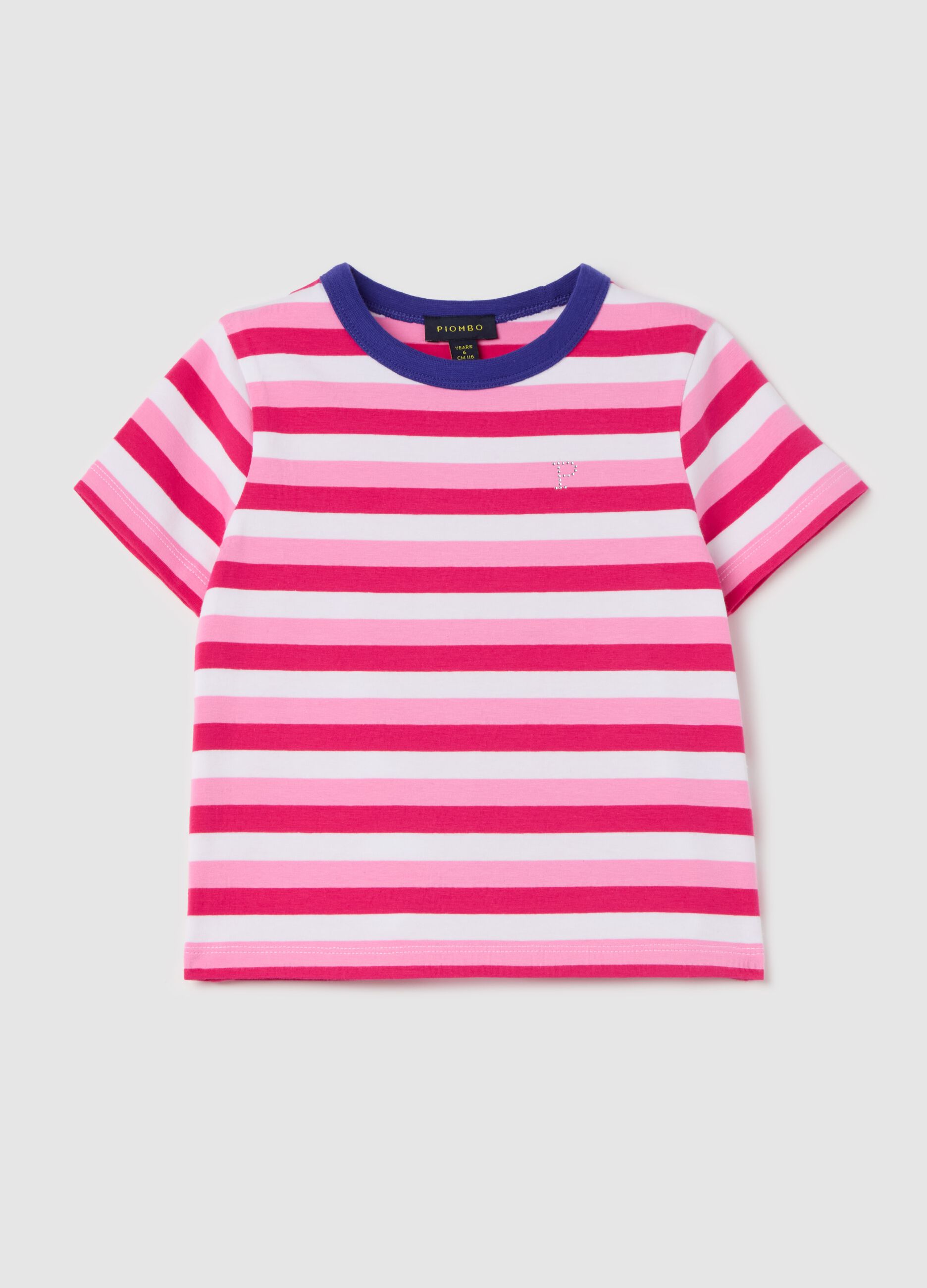 T-shirt with striped pattern and diamanté logo