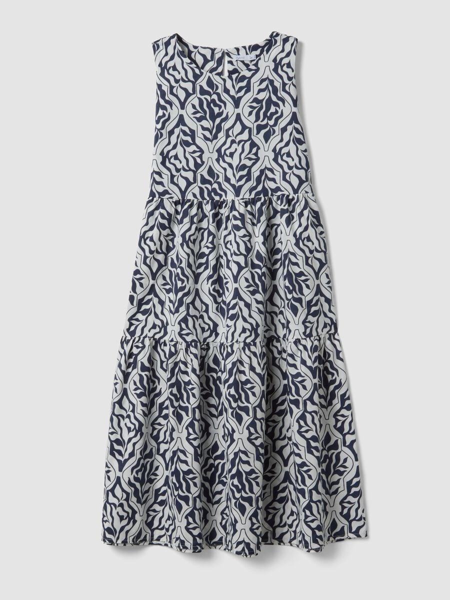 Blue stretch cotton midi dress with all-over print, regular fit_4