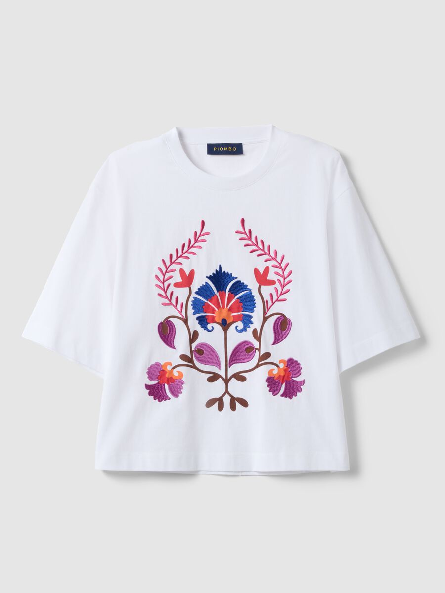 T-shirt in puro cotone bianca boxy fit con ricamo floreale_4