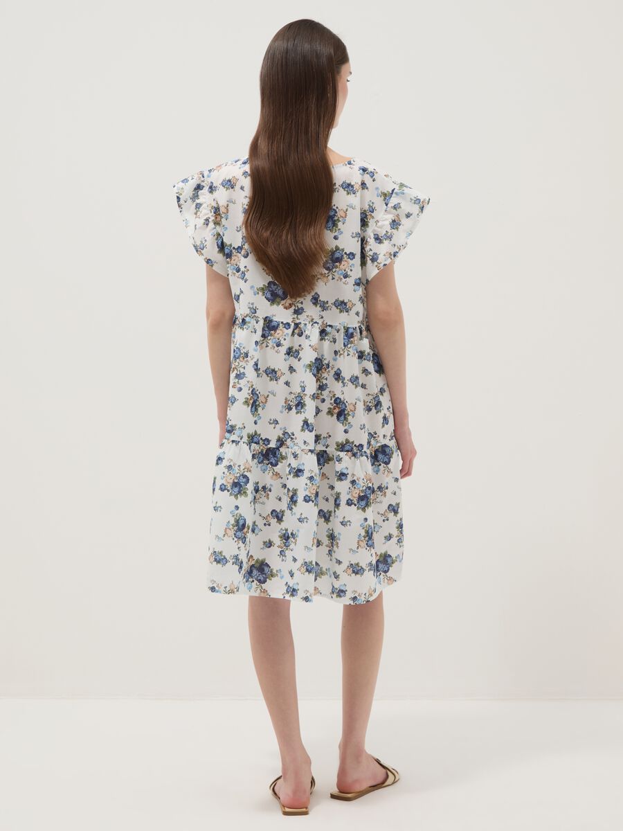 White pure cotton floral dress with ruffle sleeves_3