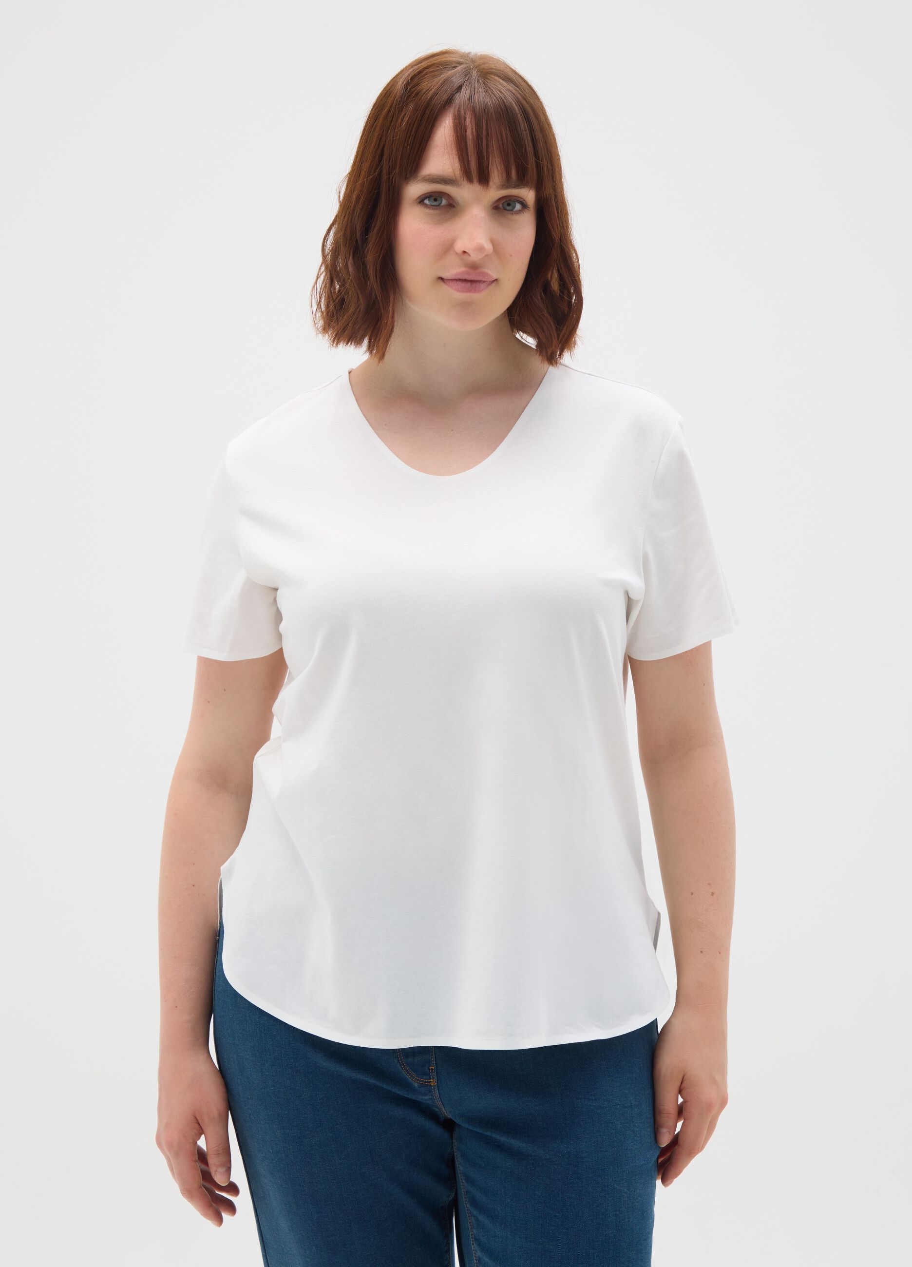 Women's White Stretch Cotton T-shirt
