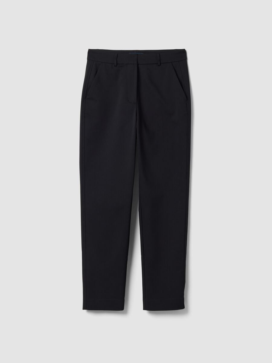 Black slim-fit stretch cotton trousers_0