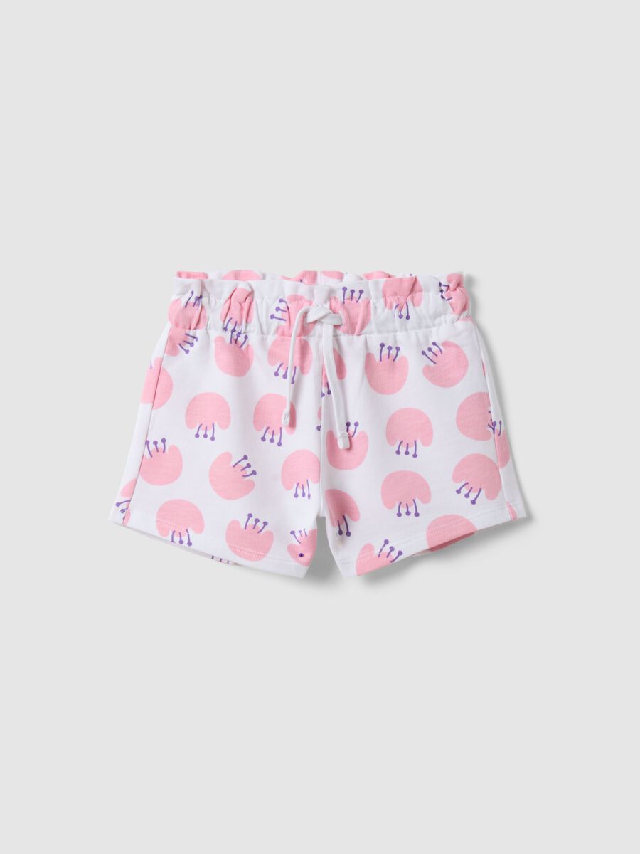 White cotton shorts for girls, regular fit with prints_0